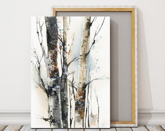 Birch Tree Art Print, Forest Watercolor Painting, Print on Canvas, Large Nature Wall Decor, Birch Forest Wall Art, Tree Canvas Art Print