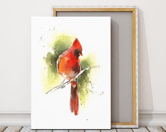 Northern Cardinal Bird Wall Print, Bird Canvas Print, Birds Wall Art, Cardinal Painting, Watercolor Print, Print on Canvas Decor, Bird Print