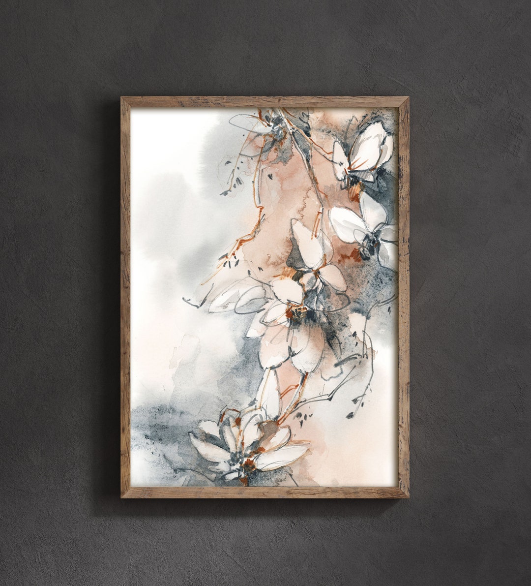 Abstract Florals Canvas Art Print, Neutral Pastel Colors Flowers ...