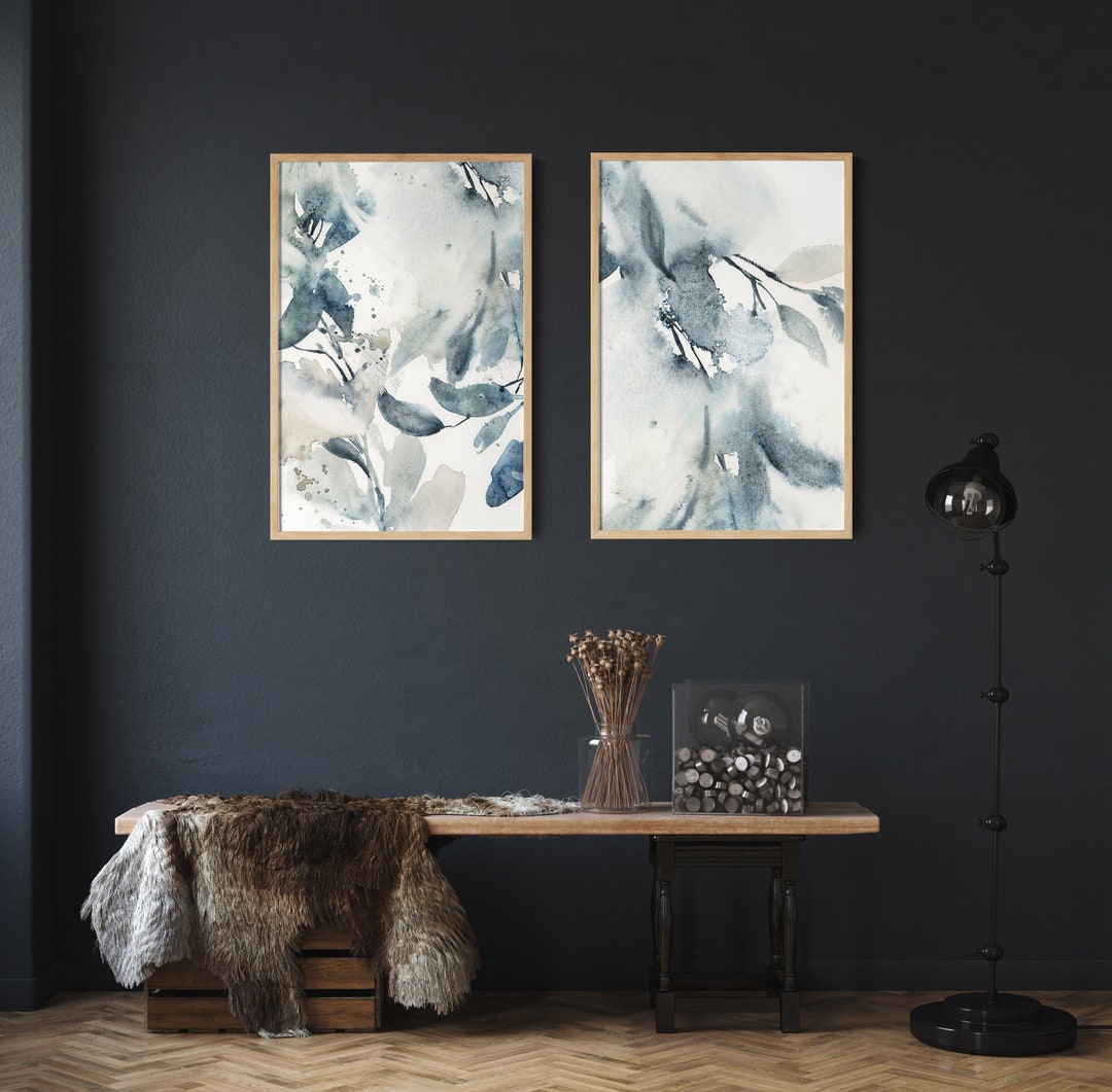 Canvas Art Prints 2 Panels Set Abstract Botanical Watercolor Paintings