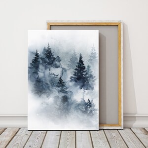 Blue Mountains Landscape Canvas Art Print, Misty Forest Wall Art, Pine Trees Foggy Nature Canvas Fine Art Print, Woodland Wall Decor Print