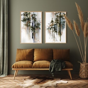 Pine Forest Canvas Art Prints 2 Pieces Set, Green Tree Paintings, Pine ...