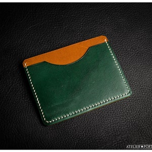 Carteira de cartão de bolso em couro Verde Vegetal Tan