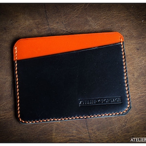 Cartera de tarjeta de cuero Naranja y Negro Vegetal Tan - tres bolsillos