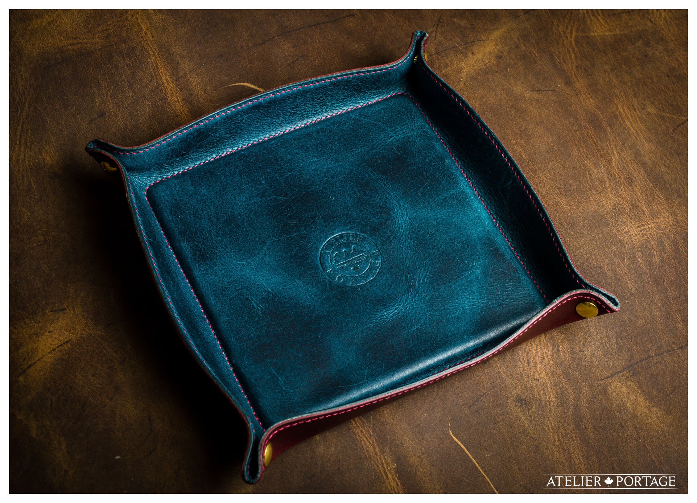 Home Decor luxury Italian leather tray stitch detail