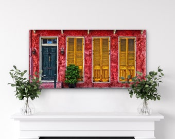 New Orleans Art GOLDEN RED NOLA French Quarter Doors Architecture New Orleans Photography Louisiana Art Deep Cradled Wood Panel