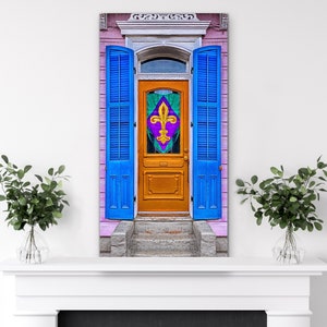 New Orleans Art HAPPIER TIMES NOLA French Quarter Doors Shutters Louisiana Art Deep Cradled Birch Wood Panel, Canvas Print, Fleur Delis