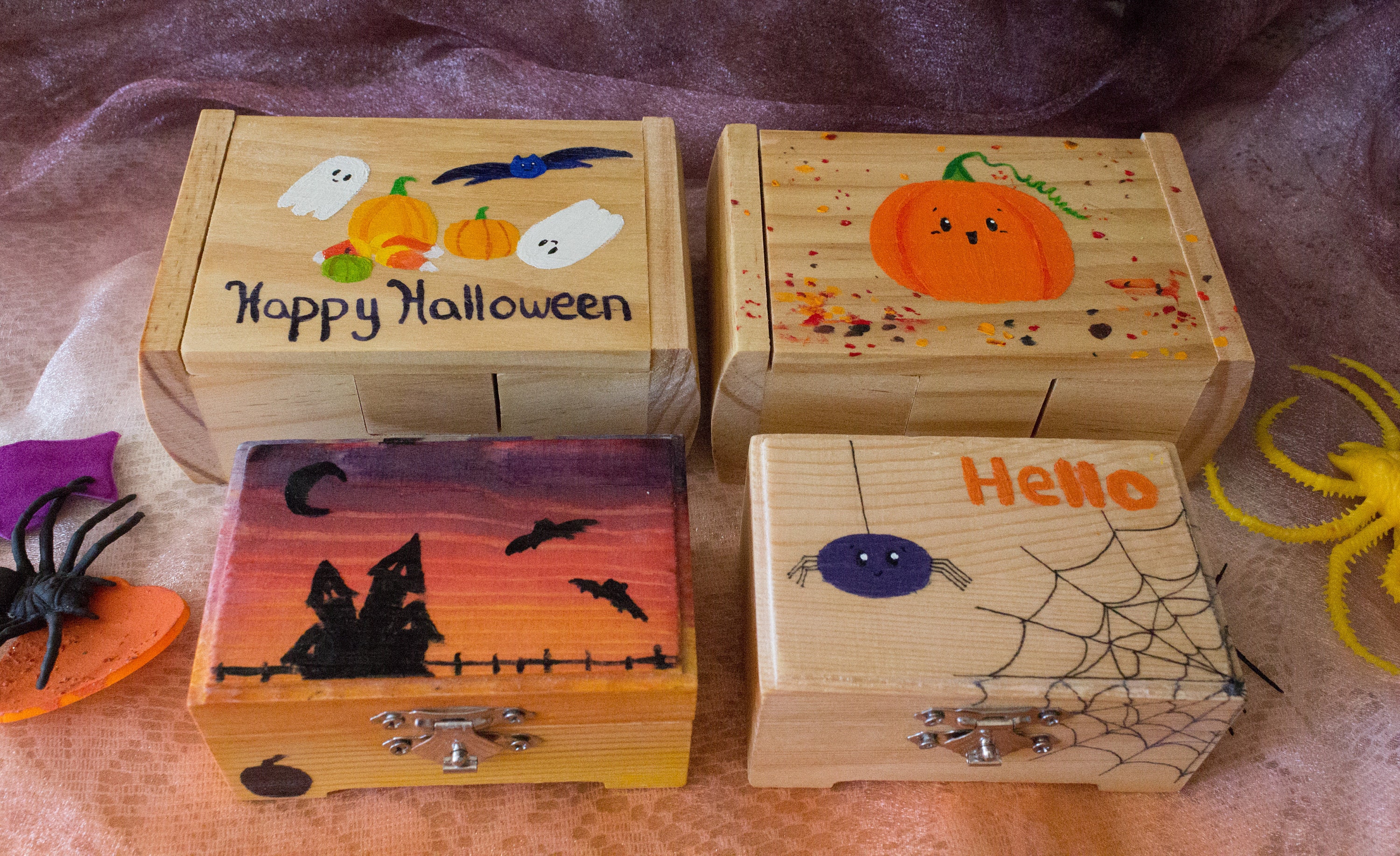 HandPainted Halloween Wooden Boxes Pumpkin Ghosts Haunted Etsy