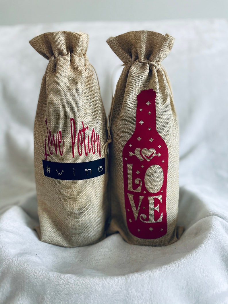Wine Totes Burlap Wine Bag Valentine/'s Day Wine Gift Bags Reusable Wine Bag