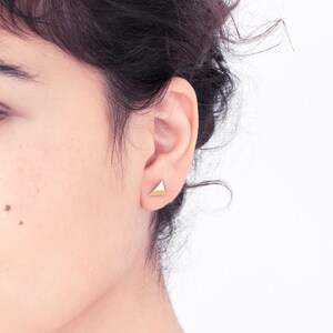 Trimmed Pyramid Geometric Earrings, 14K Gold Plated / 925 Silver Minimalist Stud Earrings Handmade Product image 1