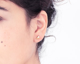 Trimmed Pyramid Geometric Earrings, 14K Gold Plated / 925 Silver Minimalist Stud Earrings - Handmade Product