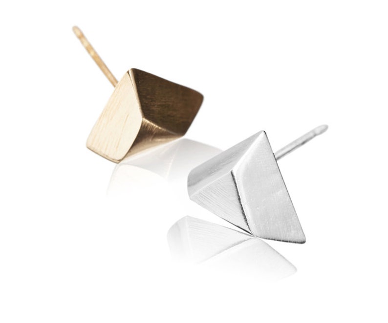 Trimmed Pyramid Geometric Earrings, 14K Gold Plated / 925 Silver Minimalist Stud Earrings Handmade Product image 6
