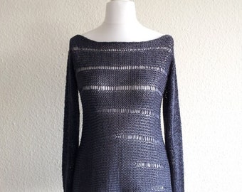 jeacara - Alizé short dark gray - knitted sweater - cotton - linen