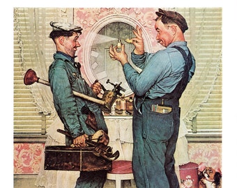 The Plumbers (ready to frame) - Book Page from 50 Norman Rockwell Favorites - FREE Shipping in USA