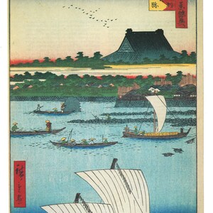78 - Hiroshige &quot;Teppōzu and Tsukiji Honganji Temple&quot; Art Print from &quot;One Hundred Famous Views of Edo&quot; - FREE Shipping