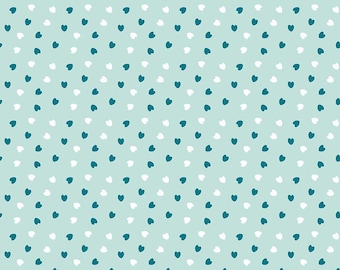 Riley Blake Cotton Flannel - Teal and white hearts on mint