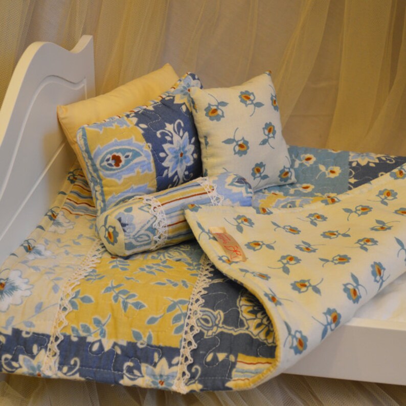 Quilt blue&yellow paisley bedding set for dolls Etsy