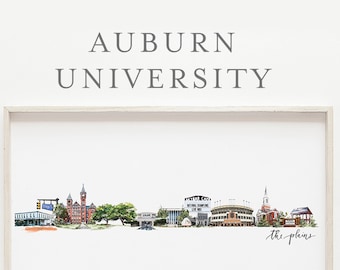 Auburn University Cityscape Watercolor Limited Edition Print Signed by Artist Fine Art