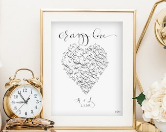 Custom calligraphy Van Morrison quote, unique wedding gift, personalized, handmade-"Crazy Love" song lyrics--wedding gift
