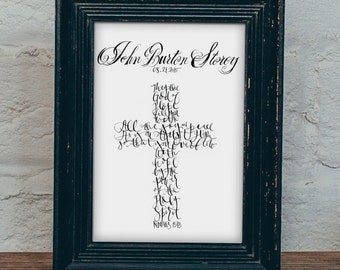 Custom calligraphy -Personalized Gift-cross Bible verse "The God of hope" Romans 15 handmade-Made to Order-Unique Christmas Holiday Present