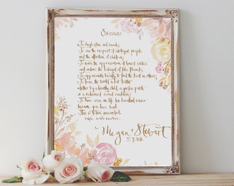 Aangepaste kalligrafie handgeschilderde poëzie-"Succes" door Ralph Waldo Emerson - gepersonaliseerde unieke aquarel Hand belettering