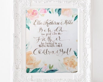 Bible Verse Wall Art 1 John 3:1- -"We should be called children of God"-hand-painted custom calligraphy watercolor- made to order