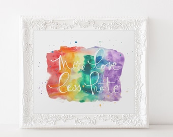 More Love Less Hate- 8x10 Art Print- Original Watercolor Design- Frameable Artwork-Portion Benefits One Orlando Fund