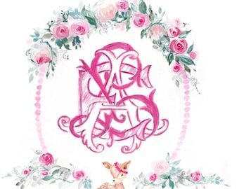 Watercolor Crest- Custom Heraldry- Monogram- Event Logo- Watercolor- Hand Painted for Invitations Stationary, Print, Digital