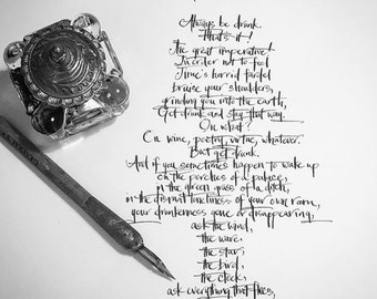 Calligraphy poem "Get Drunk" Charles Baudelaire-Made by Hand- Custom Calligraphy- Original unique keepsake- Unique gift for him
