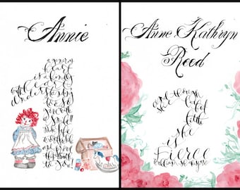 Birthday Gift SET Custom Art Calligraphy- Hand painted Original Keepsake- Unique Series Yearly- Quotation, Verse, Illustration, Your Choice!