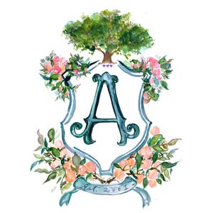 Watercolor Crest- Custom Heraldry- Monogram- Event Logo- Watercolor- Hand Painted for Invitations Stationary, Print, Digital