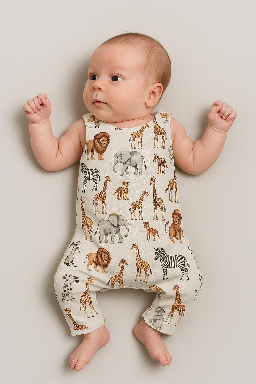 Newborn Safari Romper | Jungle Animal Baby Clothes | Coming Home Outfit | Neutral Baby Shower Gift handmade childrens clothing