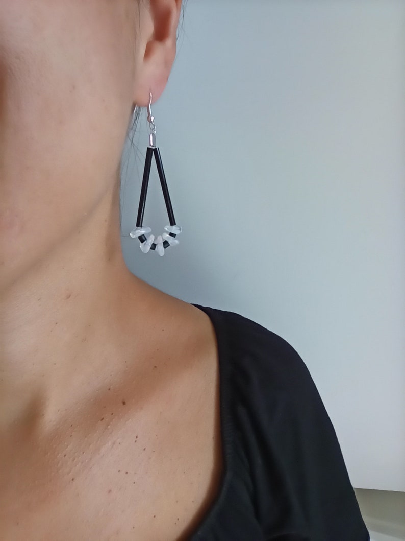 Black white dying earrings R\u00e9f.bo-073-