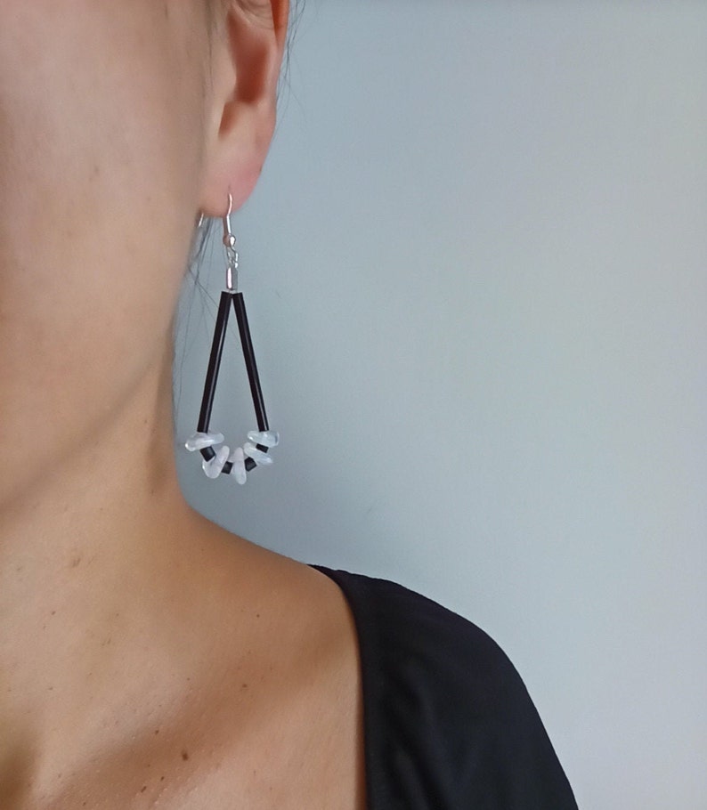 Black white dying earrings R\u00e9f.bo-073-