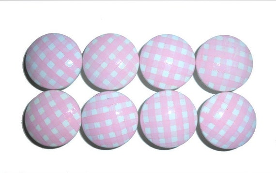 Girls Baby Pink Gingham Nursery Hand Painted Drawer Knobs Etsy