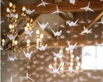 8" White Origami Cranes Garlands Strings - Wingspan 7" - Large Paper Cranes Wedding Decorations Wedding Backdrop Centerpiece