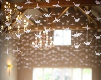 6" White Origami Cranes Garlands Strings - Wingspan 5" - Medium Paper Cranes Wedding Decorations Wedding Backdrop Centerpiece