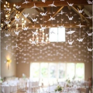 6" Gru origami bianche ghirlande corde - apertura alare 5" - Gru di carta medie decorazioni per matrimoni centrotavola fondale per matrimoni