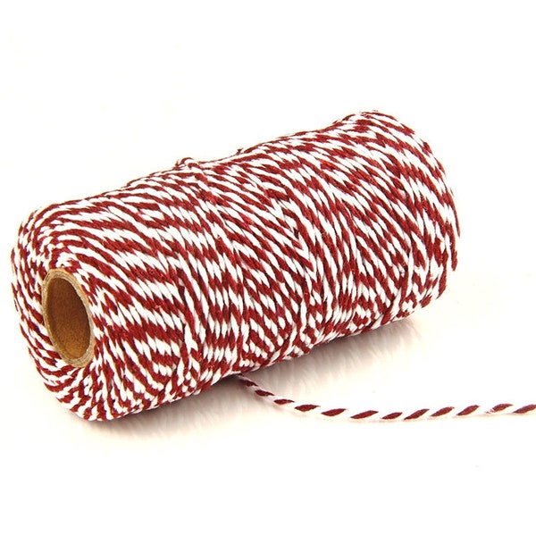 Burgundy Stripe Bakers Twine, 8-fädig - 100 Meter für Geschenkverpackungen, Basteln, Geschenke und für den letzten Schliff