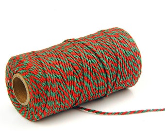 Christmas Bakers Twine, 8 Ply Red and Green Stripe -  110 Yards for Gift Wrap, Crafting, Presents and Finishing Touches