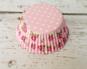 Romantic Light Baby Pink Rose Floral Polka Dot Cupcake Liners (50)