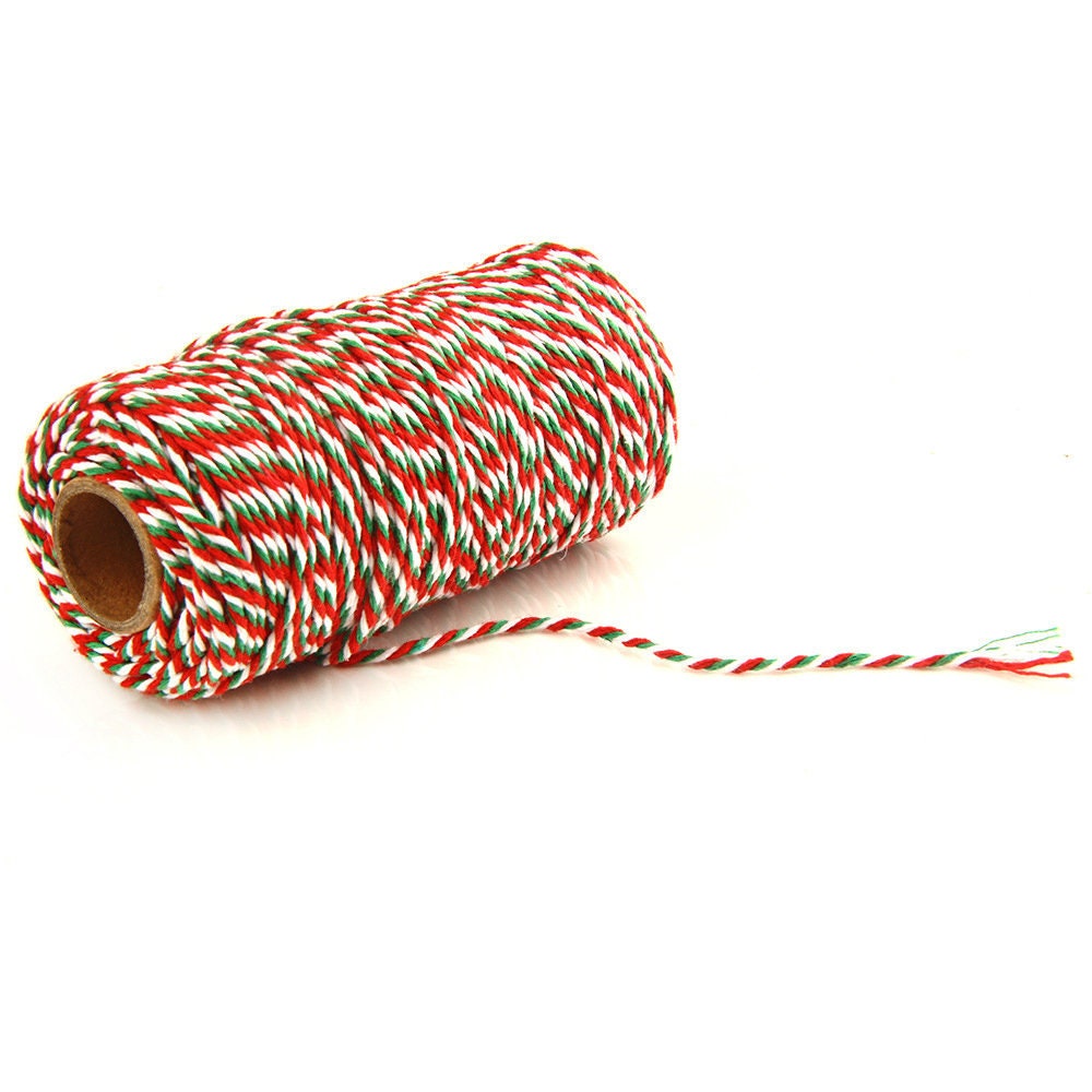 Christmas White, Red and Green Stripe Bakers Twine, 8 Ply 110