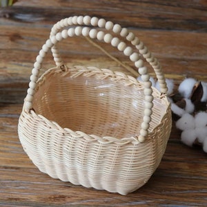 Rustic Wood Beads Willow Wedding Flower Girl Basket, Bridesmaid Basket, Flower Girl Gift, Hand Woven Basket, Vintage Wedding Basket image 4