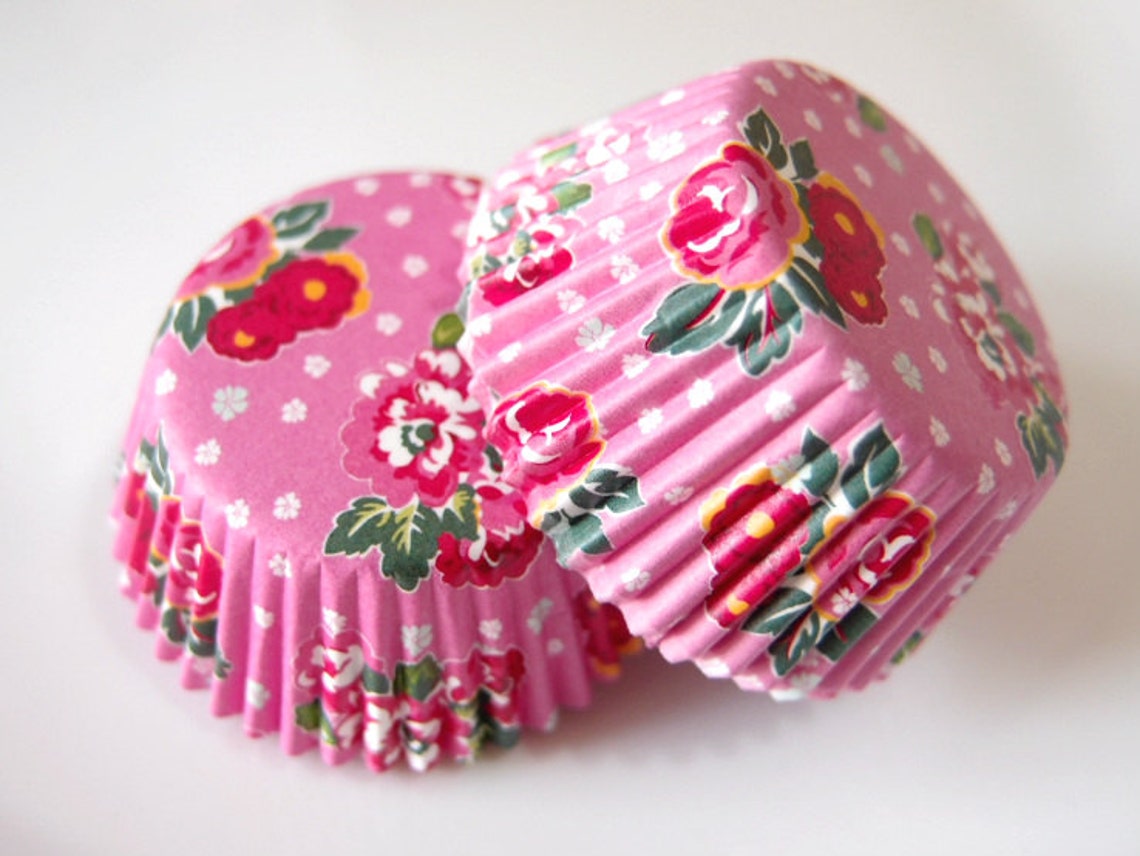 Mini Vintage Pink Floral Cupcake Liners Etsy