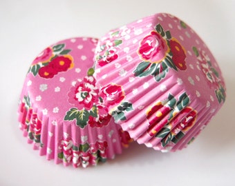 Mini Vintage Pink Floral Cupcake Liners