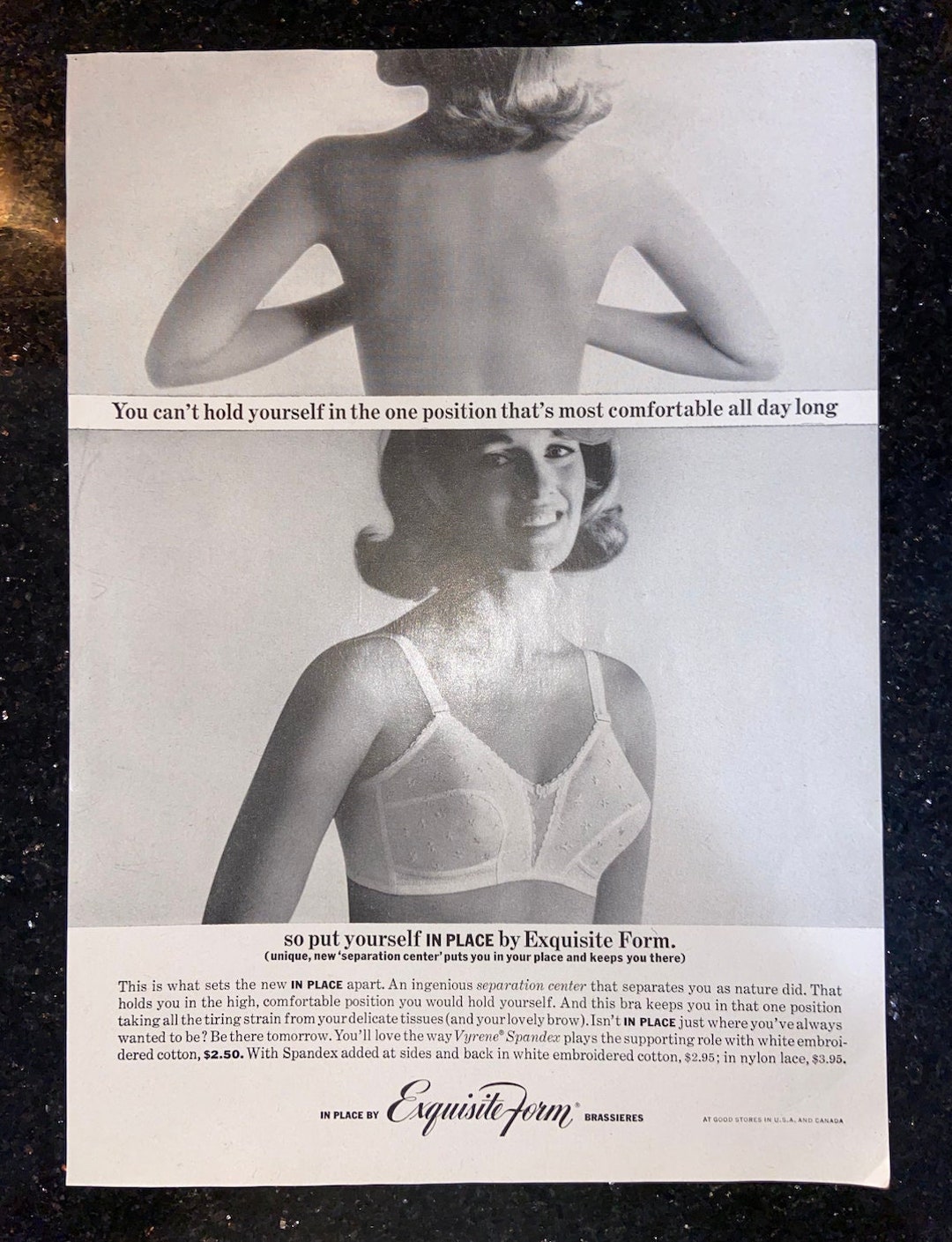 1962 Vintage Print Ad for Exquisite Form Bras put Yourself in Place 