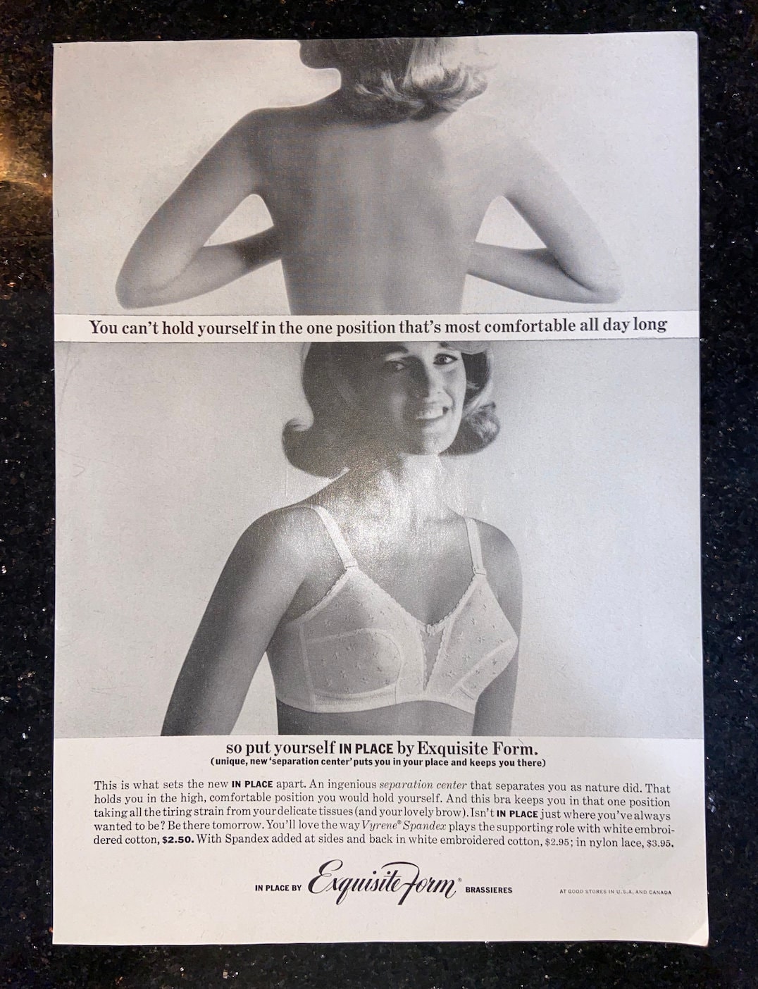 Exquisite Form Brassieres HI LOW WITCHERY Plunge Stays In Place 1951 PRINT  AD