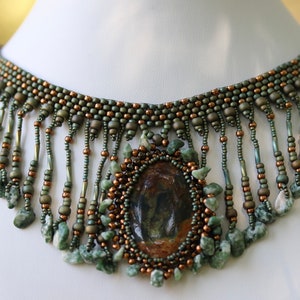 Moss Agate & Tree Agate Adjustable Fringe Necklace