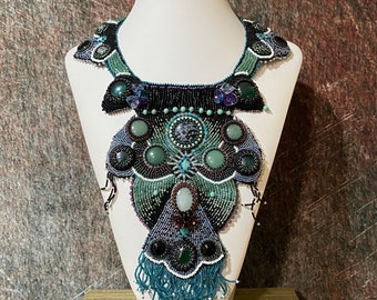 Large Statement Necklace / Bead Embroidered / “Skylar”