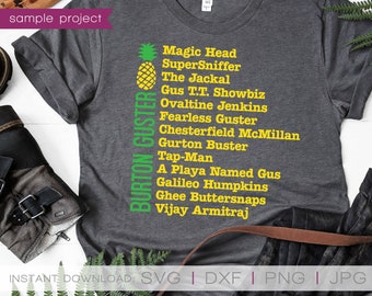 Psych TV Show Gus Nicknames SVG, Pineapple Shirt Design (Digital Download)